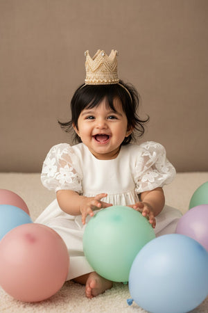 Choko Babies Birthday Crown Headband - Beige Pearl Beaded | Kids Royal Party Hair Accessory - Gift Hair Accessories