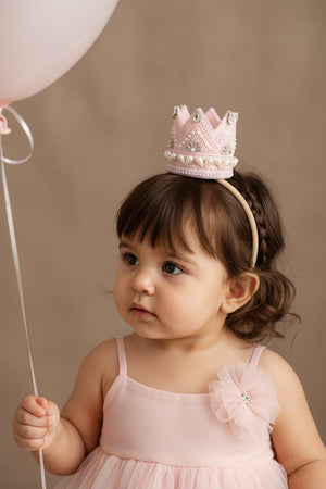 Choko Babies Birthday Crown Headband - Pink Pearl Lace | Kids Royal Party Hair Accessory - Gift Hair Accessories