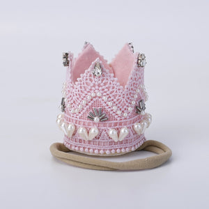 Choko Babies Birthday Crown Headband - Pink Pearl Lace | Kids Royal Party Hair Accessory - Gift Hair Accessories