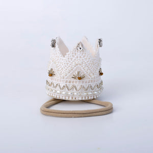 Choko Babies Birthday Crown Headband - White Lace Pearl | Kids Birthday Party Hair Accessory - Gift Hair Accessories