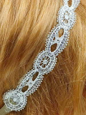 Choko - Babies Cotton Stretchable Headbands - Sequin and Rhinestones - Off White & Brown - CHK572