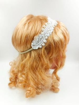 Choko - Babies Cotton Stretchable Headbands - Sequin and Rhinestones - Off White & Brown - CHK572