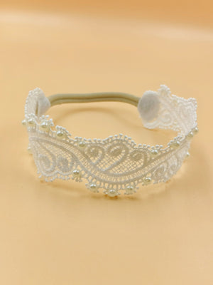Choko - Babies Cotton Stretchable Headbands - Sequin and Rhinestones - Off White & Brown - CHK572