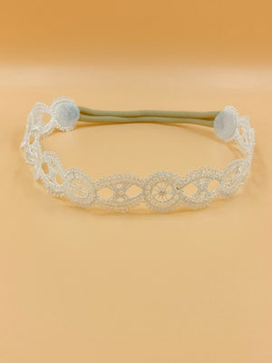 Choko - Babies Cotton Stretchable Headbands - Sequin and Rhinestones - Off White & Brown - CHK572