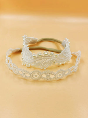 Choko - Babies Cotton Stretchable Headbands - Sequin and Rhinestones - Off White & Brown - CHK572