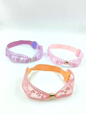 Choko - Babies Organza Stretchable Headbands - Metallic Fabric and Felt - Pink, Purple & Orange - CHK574