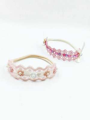 CHOKO - Babies Tulle Stretchable Headbands - Lace and Ribbon - Pink, White & Cream - CHK575
