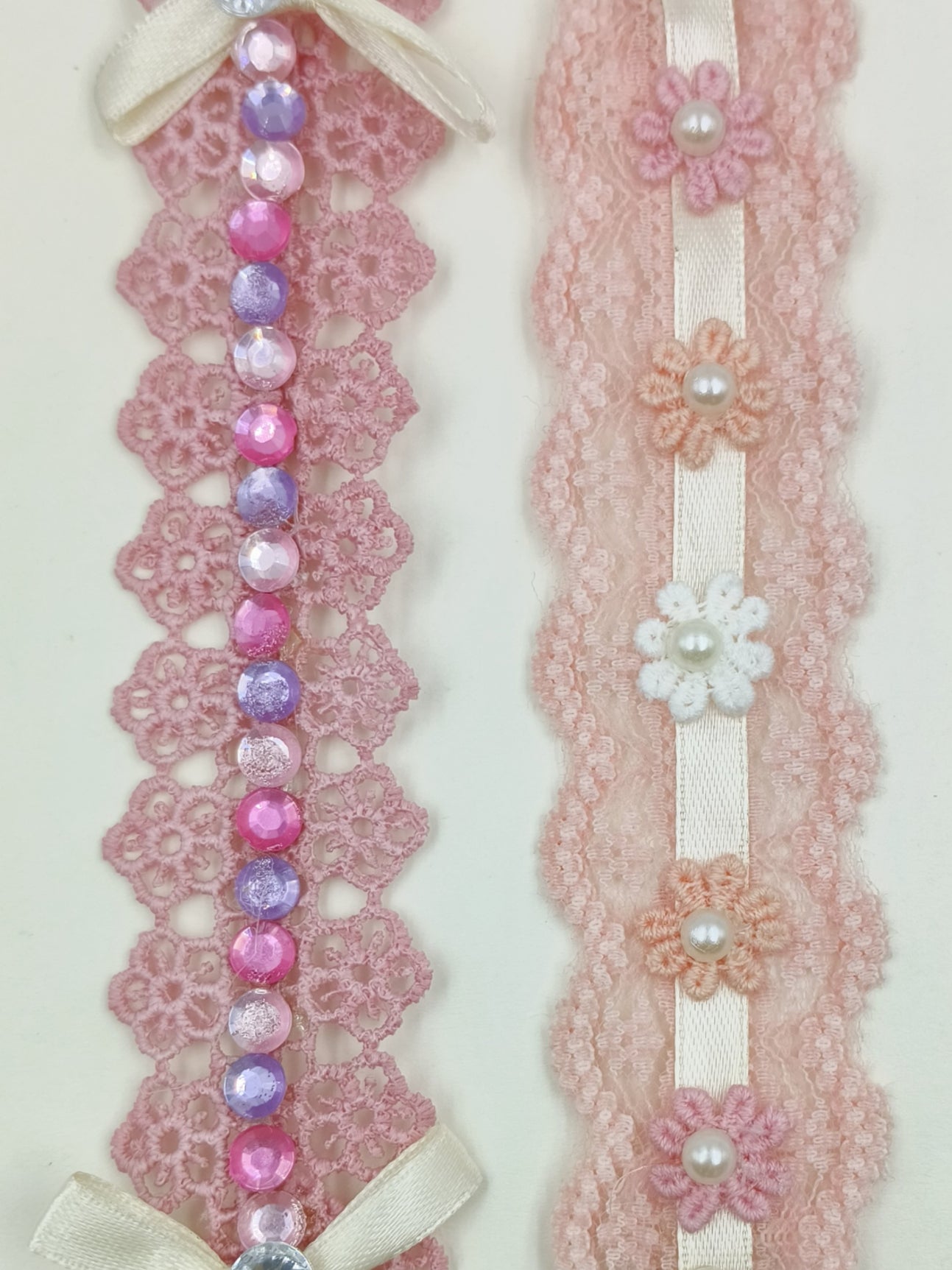 CHOKO - Babies Tulle Stretchable Headbands - Lace and Ribbon - Pink, White & Cream - CHK575