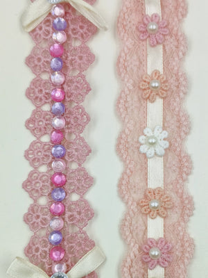 CHOKO - Babies Tulle Stretchable Headbands - Lace and Ribbon - Pink, White & Cream - CHK575