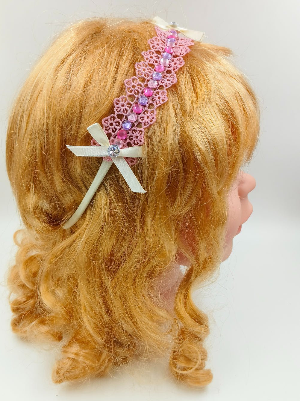 CHOKO - Babies Tulle Stretchable Headbands - Lace and Ribbon - Pink, White & Cream - CHK575