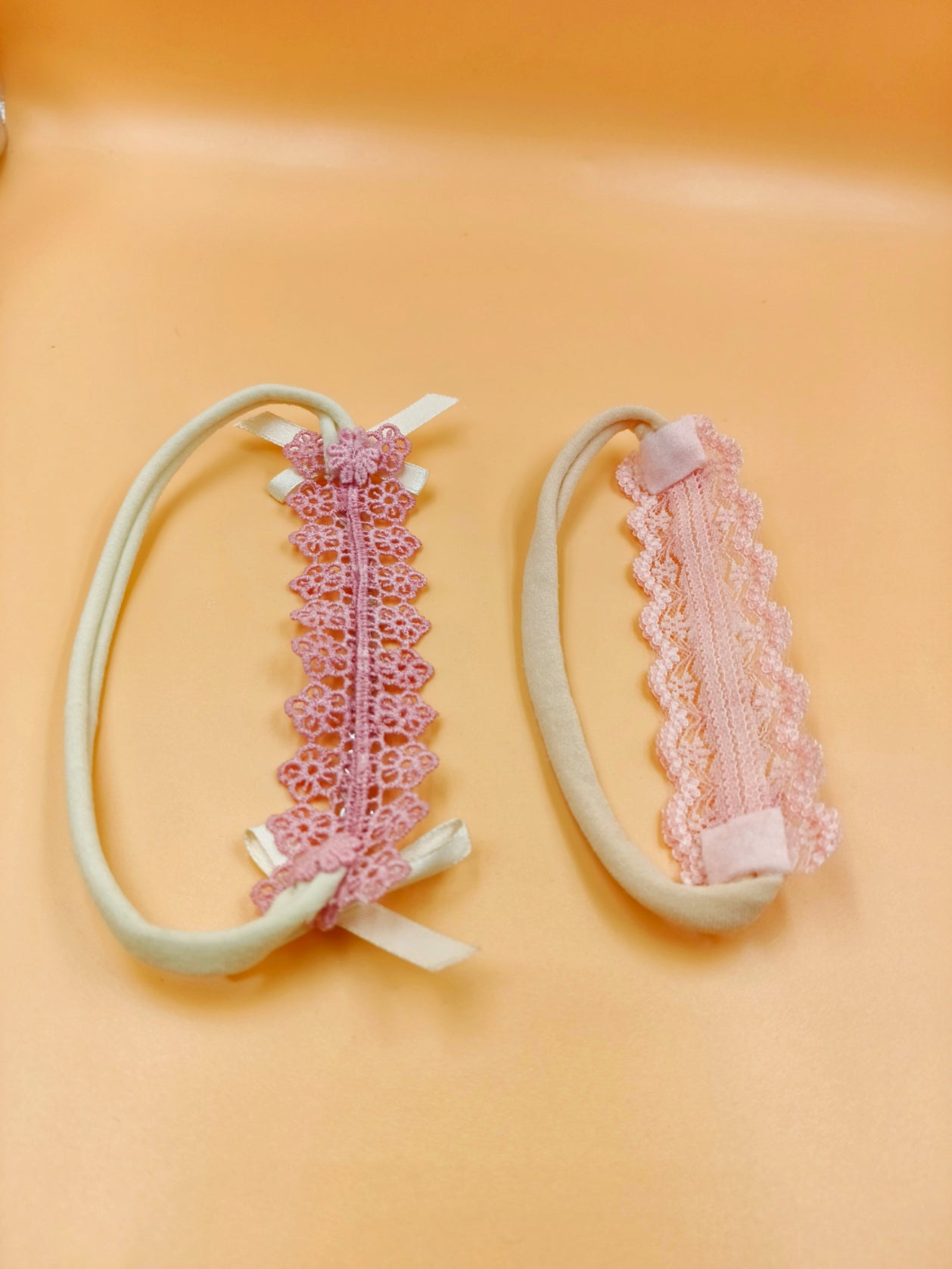 CHOKO - Babies Tulle Stretchable Headbands - Lace and Ribbon - Pink, White & Cream - CHK575