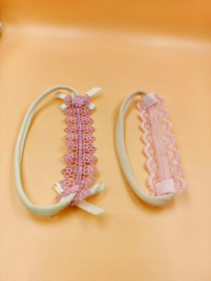 CHOKO - Babies Tulle Stretchable Headbands - Lace and Ribbon - Pink, White & Cream - CHK575