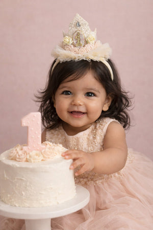 Choko Baby Girls 1st Birthday Crown Hair Band - Cream Gold | Kids Party Hair Accessory - Gift Hair Accessories