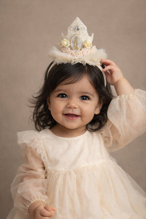 Choko Baby Girls 1st Birthday Crown Hair Band - Cream Gold | Kids Party Hair Accessory - Gift Hair Accessories