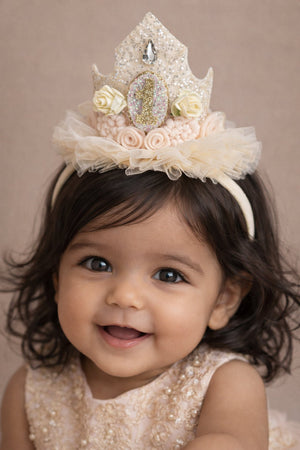Choko Baby Girls 1st Birthday Crown Hair Band - Cream Gold | Kids Party Hair Accessory - Gift Hair Accessories