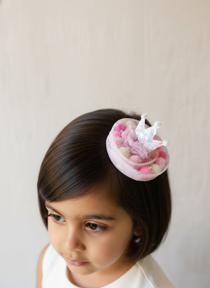 Choko Baby Girls Birthday Crown Hairclip - Pastel Pom Pom Glitter Tulle | Kids Hair Accessory - Gift Hair Accessories