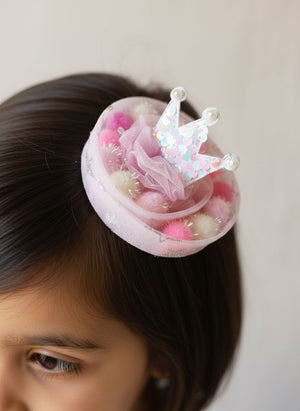 Choko Baby Girls Birthday Crown Hairclip - Pastel Pom Pom Glitter Tulle | Kids Hair Accessory - Gift Hair Accessories