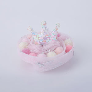 Choko Baby Girls Birthday Crown Hairclip - Pastel Pom Pom Glitter Tulle | Kids Hair Accessory - Gift Hair Accessories