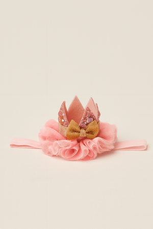 Choko Baby Girls Birthday Crown Headband - Pink with Jewels & Gold Bow | Party Hair Accessory - Gift Hair Accessories