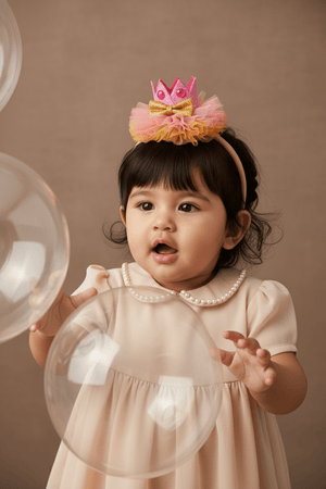 Choko Baby Girls Birthday Crown Headband - Pink with Jewels & Gold Bow | Party Hair Accessory - Gift Hair Accessories