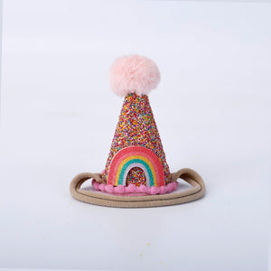 Choko Baby Girls Birthday Party Hat Headband - Pink Rainbow Glitter | Kids Hair Accessory - Gift Hair Accessories