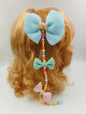 CHOKO Beads String Attached Shiny Green Bowie Hairclip - CHK342
