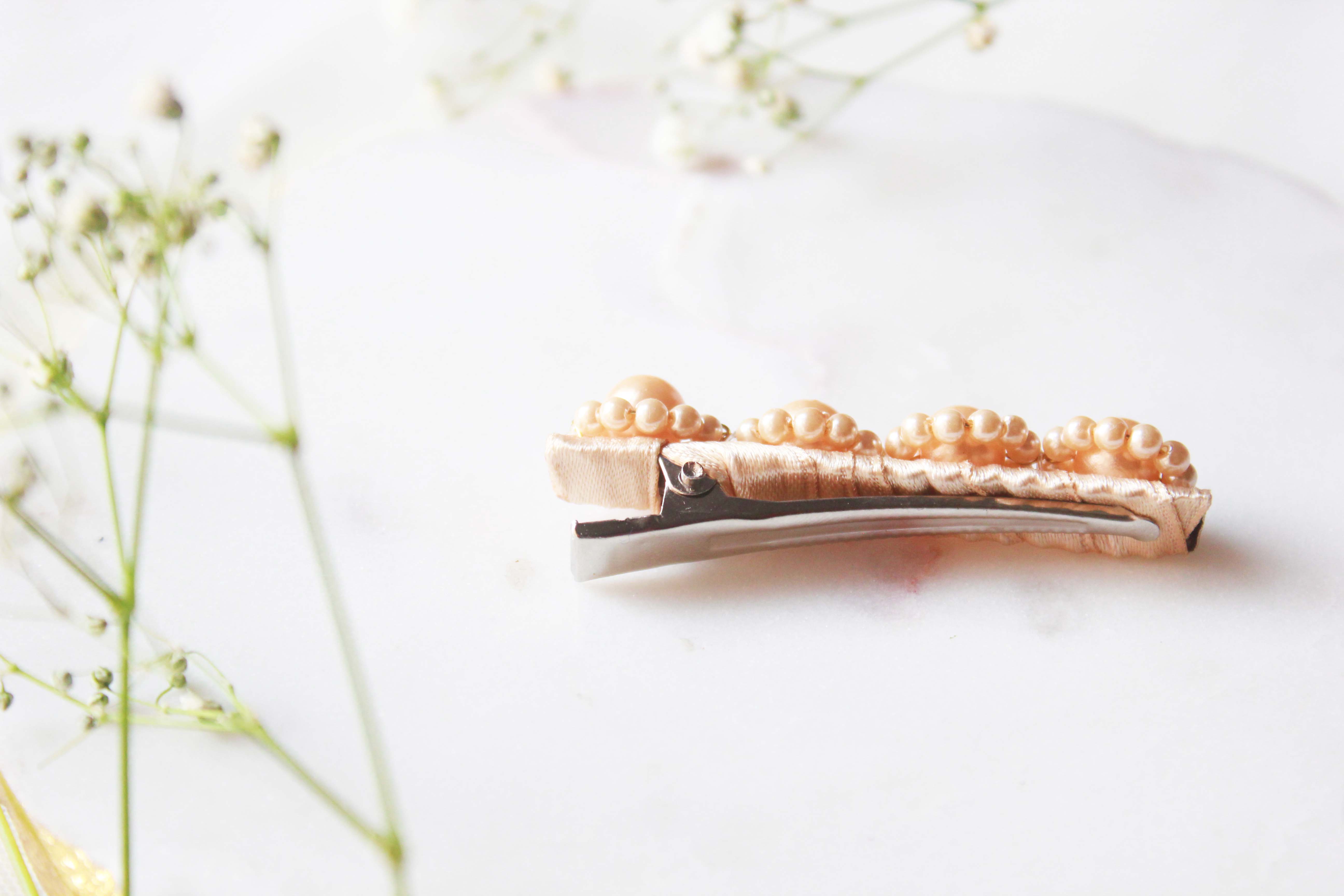 CHOKO Beige Embellished Floral Hairclips - (Set of 2) - Handmade - CHK209