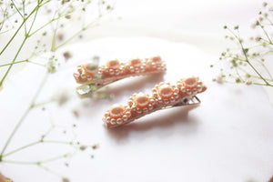 CHOKO Beige Embellished Floral Hairclips - (Set of 2) - Handmade - CHK209