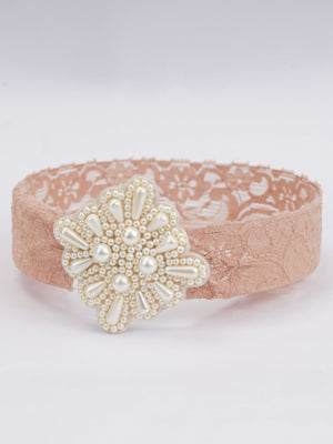 CHOKO - Brown Lace Net Hair Band - Teardrop Pearls - Celestial Ballet - Brown - CHK275