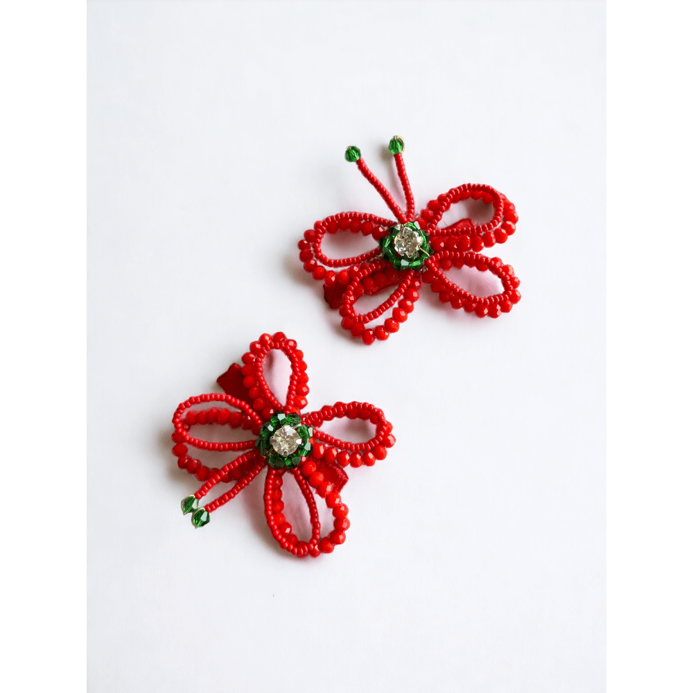 CHOKO Butterfly Beaded Hairclip - Red, Green - 240CHK31