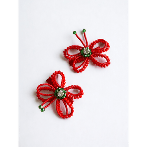 CHOKO Butterfly Beaded Hairclip - Red, Green - 240CHK31