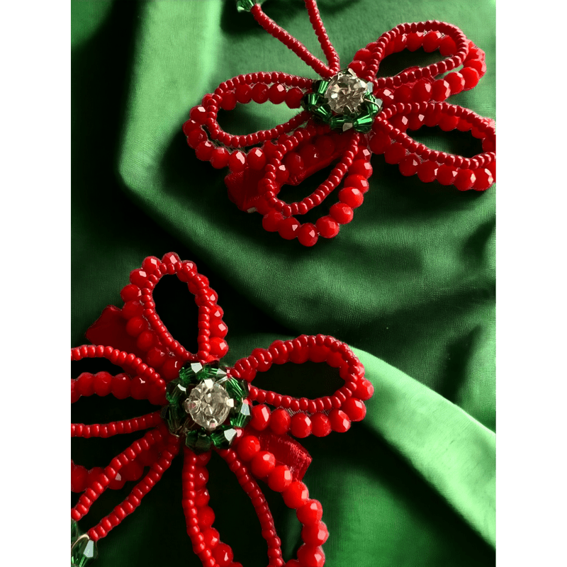 CHOKO Butterfly Beaded Hairclip - Red, Green - 240CHK31