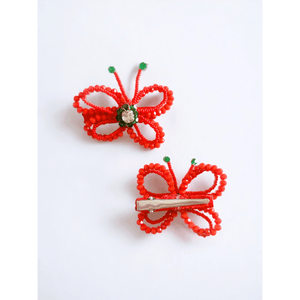 CHOKO Butterfly Beaded Hairclip - Red, Green - 240CHK31