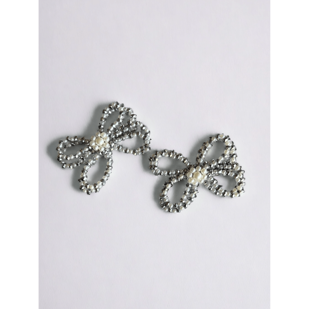 CHOKO Butterfly Beaded Hairclip - Silver, Off White - 240CHK33