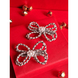 CHOKO Butterfly Beaded Hairclip - Silver, Off White - 240CHK33