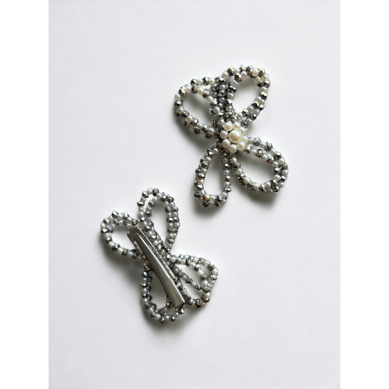 CHOKO Butterfly Beaded Hairclip - Silver, Off White - 240CHK33