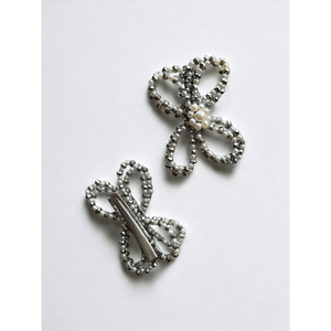 CHOKO Butterfly Beaded Hairclip - Silver, Off White - 240CHK33