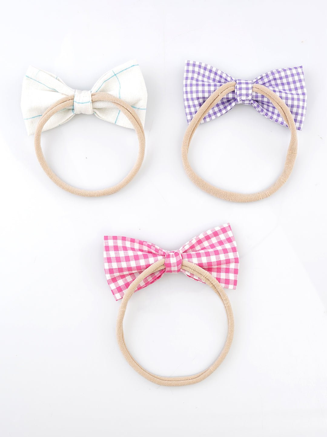 CHOKO Checkered Charm Bow Hair - Tie Set - Pastel Checks - Set of 3 (Purple, White, Pink) - 235CHK05