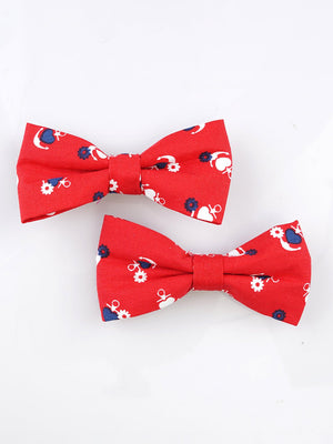 CHOKO Crimson Printed Fabric Bow Hairclip Set - Set of Two Hairclips (Red, Blue, White) - 235CHK07