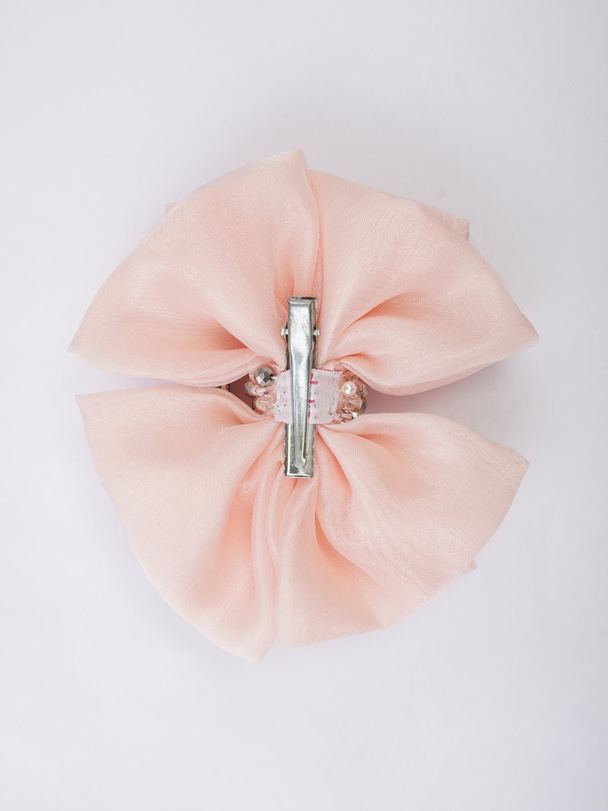 CHOKO Double Organza Bow Hairclip - Glass Crystal Bead Embellishments - Peach, OffWhite - 235CHK48