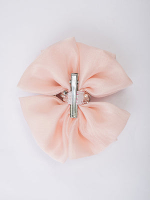 CHOKO Double Organza Bow Hairclip - Glass Crystal Bead Embellishments - Peach, OffWhite - 235CHK48