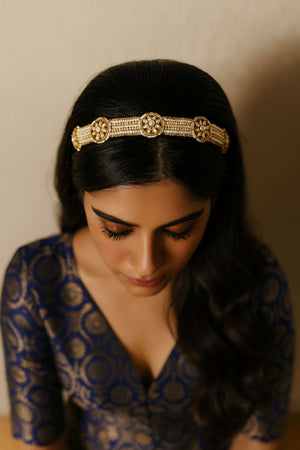 Choko Ethnic Crystal Pearl Hairband with Rows of Pearls and Crystals for Girls - Classic White - Hair Accessories
