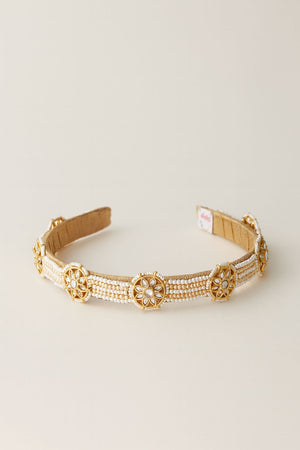 Choko Ethnic Crystal Pearl Hairband with Rows of Pearls and Crystals for Girls - Classic White - Hair Accessories
