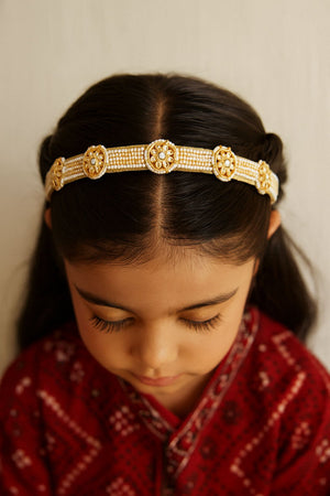 Choko Ethnic Crystal Pearl Hairband with Rows of Pearls and Crystals for Girls - Classic White - Hair Accessories