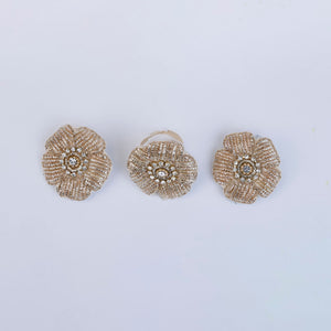Choko Ethnic Sequin Floral Hair Clip & Ring Set with Golden Sequins for Girls, 2 Pcs - Gold - Hair Accessories