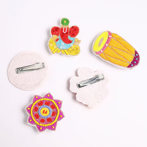Choko Festive Hair Clips â€“ Set of 5 Sequin Clips â€“ Ganesha, Dhol, Rangoli & Floral Motifs - Hair Accessories