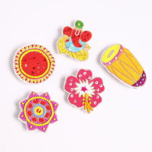 Choko Festive Hair Clips â€“ Set of 5 Sequin Clips â€“ Ganesha, Dhol, Rangoli & Floral Motifs - Hair Accessories
