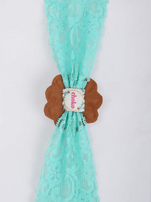 CHOKO - Floral Green Lace Net Hair Band - Teardrop Pearls - Floral Pattern - Vibrant Floral Green - CHK276