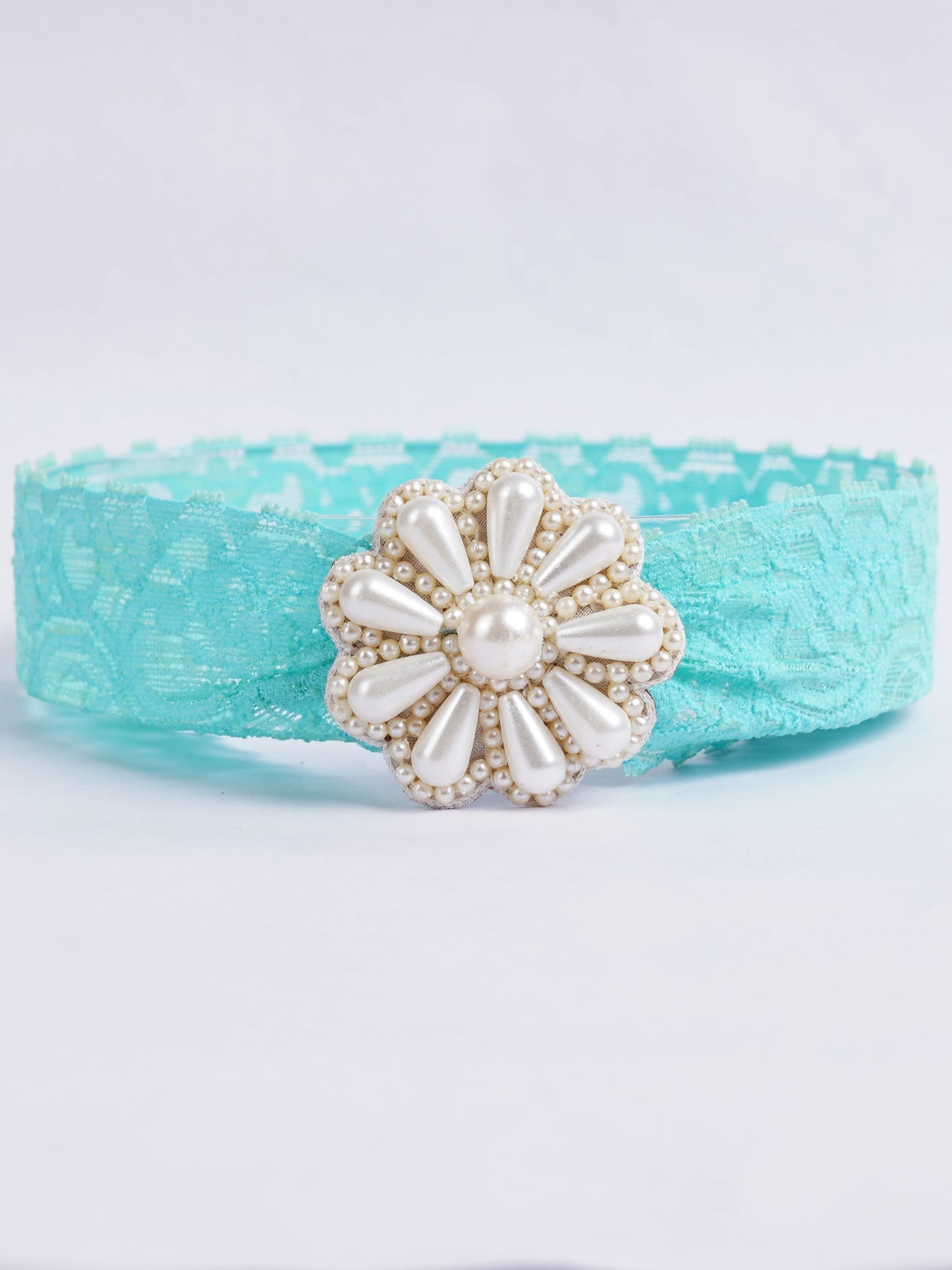 CHOKO - Floral Green Lace Net Hair Band - Teardrop Pearls - Floral Pattern - Vibrant Floral Green - CHK276