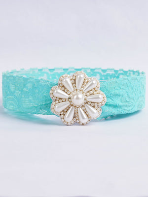 CHOKO - Floral Green Lace Net Hair Band - Teardrop Pearls - Floral Pattern - Vibrant Floral Green - CHK276